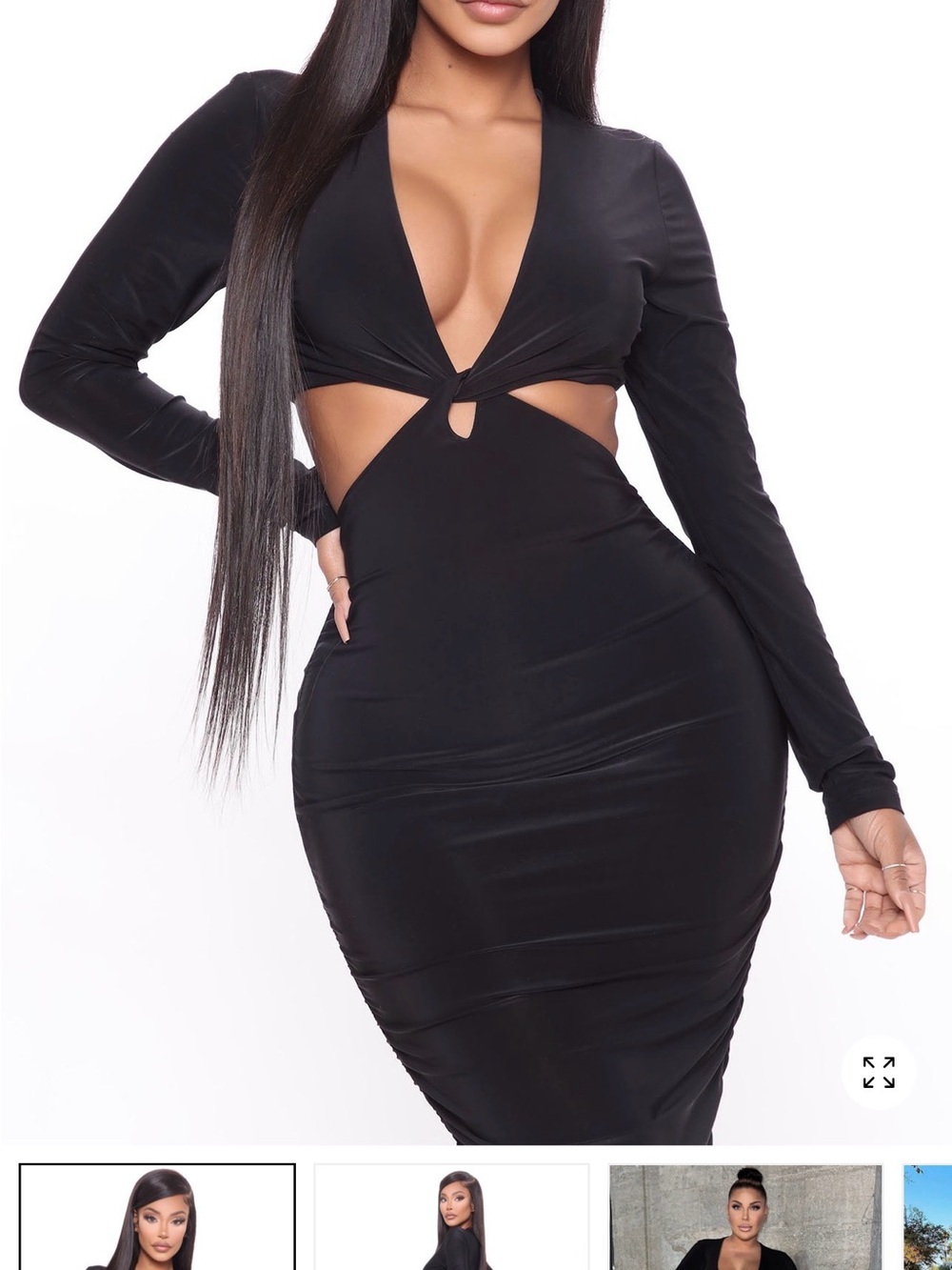 Fashion Nova Black Long-Sleeve Cutout Bodycon Dress